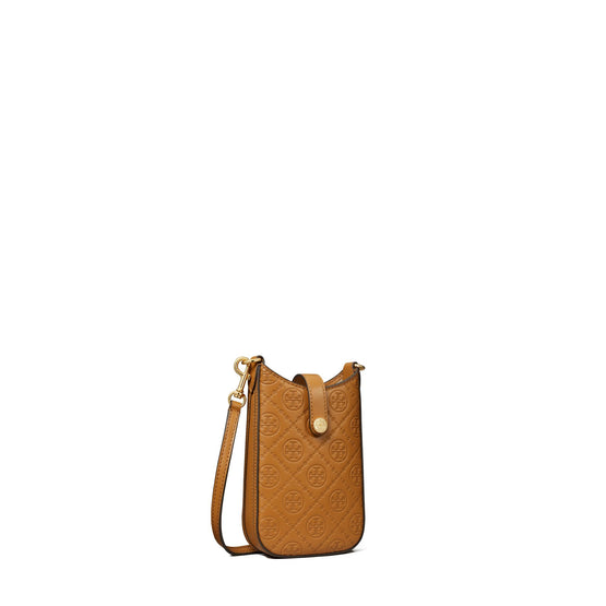 Women T Monogram Leather Phone Crossbody - Tan