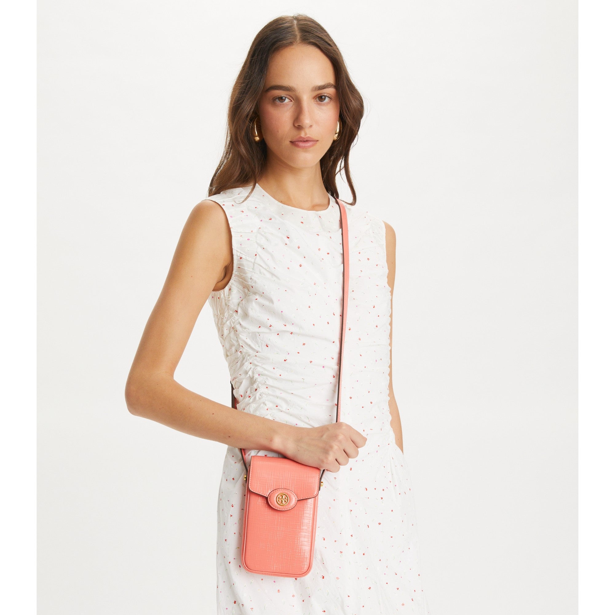Women Robinson Crosshatched Phone Crossbody - Coral Crush
