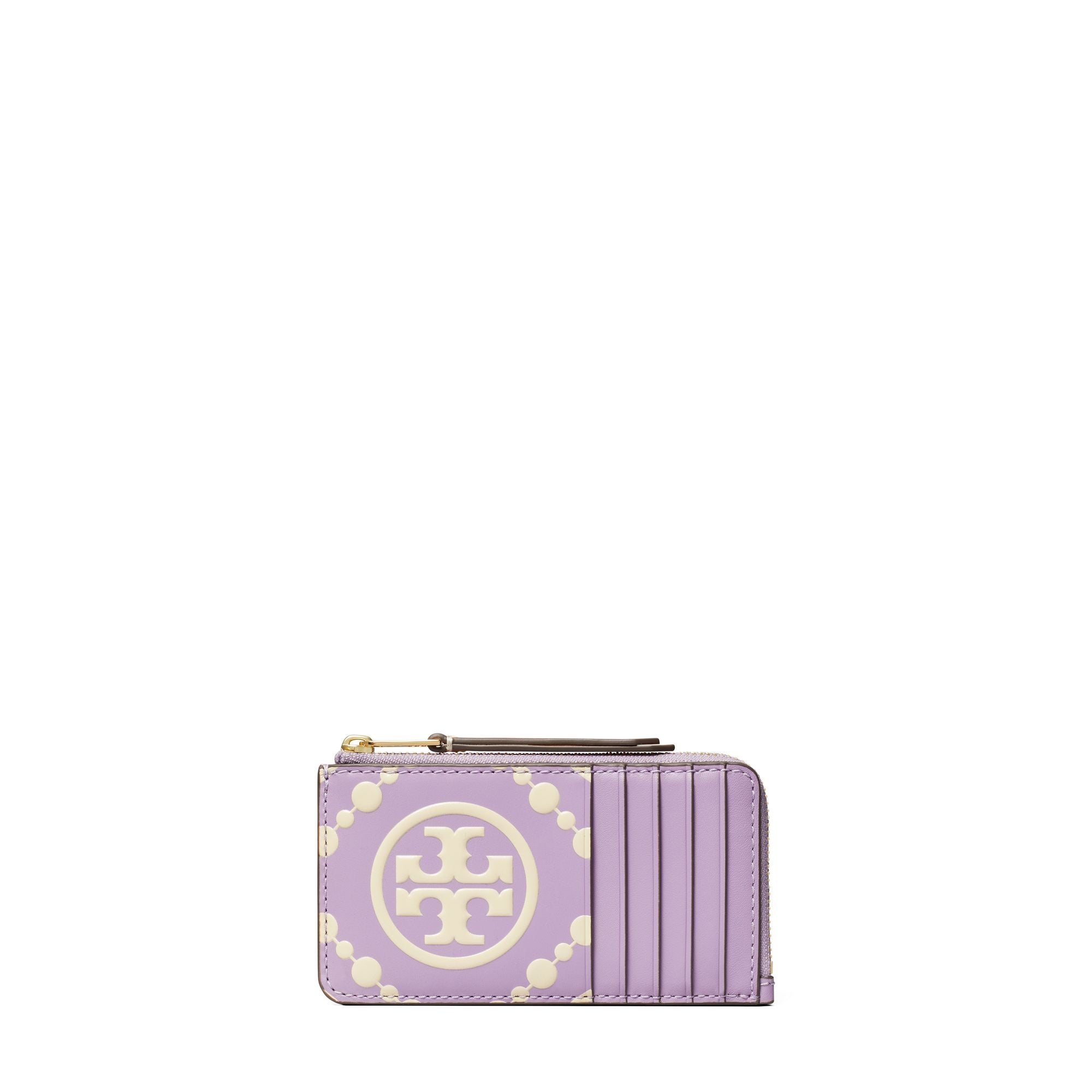 Women T Monogram Contrast Embossed Zip Card Case - Novel Lilac / New Cream