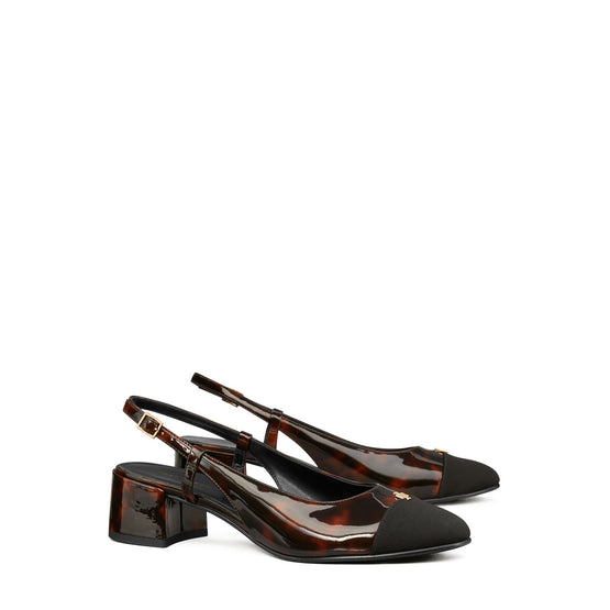 Women Cap-Toe Slingback 45Mm - Tortoise Patent / Perfect Black