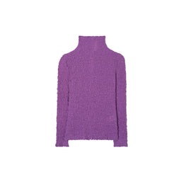 Women Ruched Silk Turtleneck - Plum