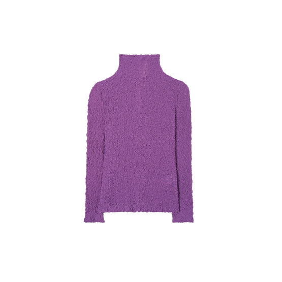 Women Ruched Silk Turtleneck - Plum