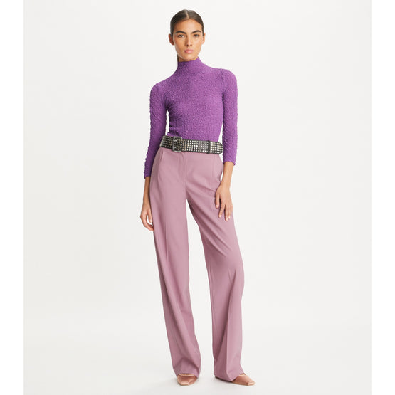 Women Ruched Silk Turtleneck - Plum