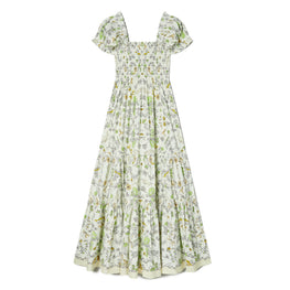 Women Printed Cotton Smocked Dress - Beige Meadow