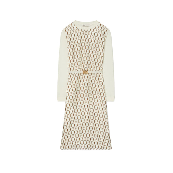 Women Greer Silk-Front Sweater Dress - New Ivory / Brown Knot