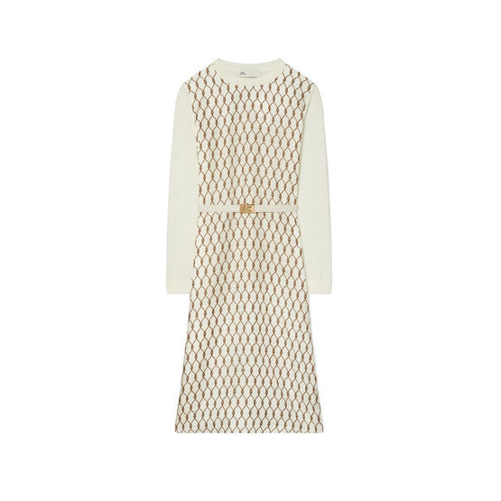 Women Greer Silk-Front Sweater Dress - New Ivory / Brown Knot