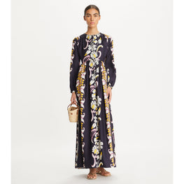 Women Silk Printed Dress - Pink Tropical Border