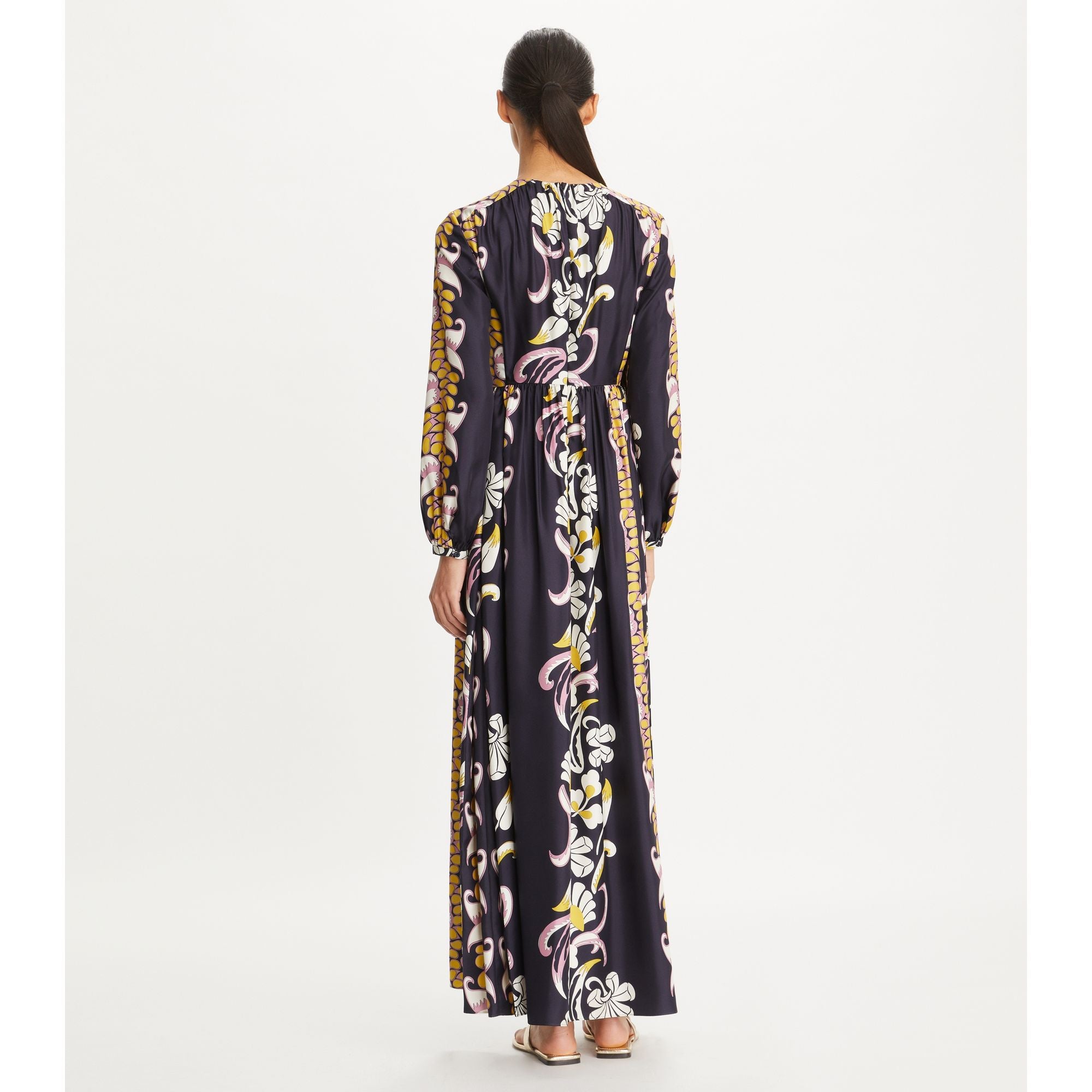 Women Silk Printed Dress - Pink Tropical Border