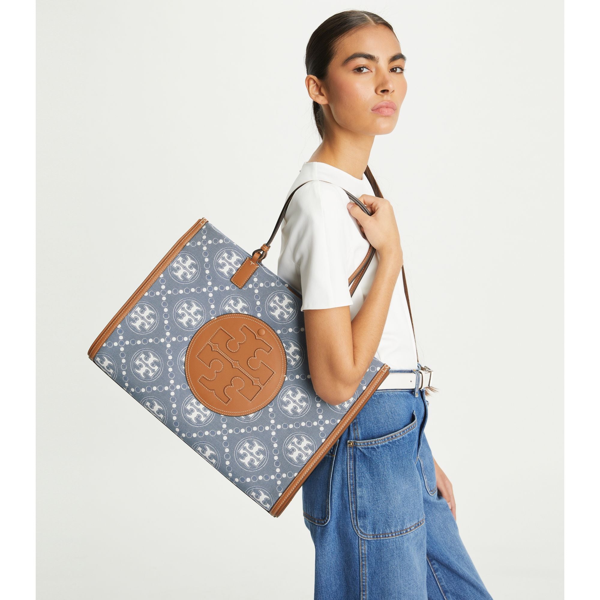 Women Ella T Monogram Denim Tote - Denim / Multi