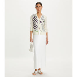 Women Silk Front Cardigan - New Ivory / Ivory Zebra