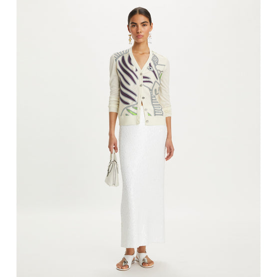 Women Silk Front Cardigan - New Ivory / Ivory Zebra