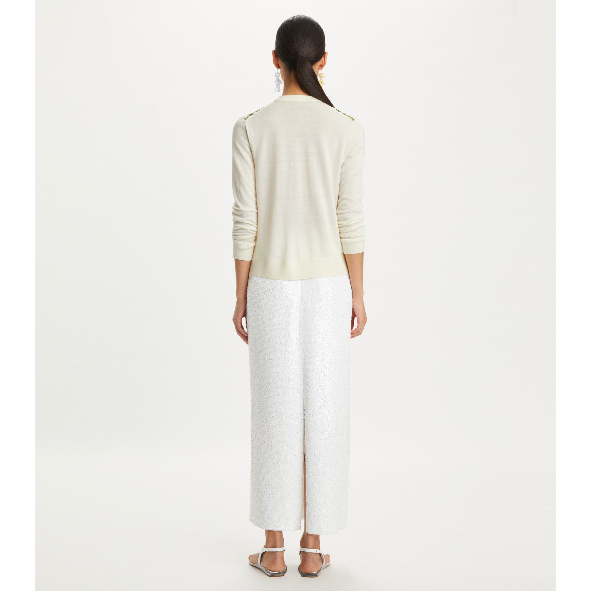 Women Silk Front Cardigan - New Ivory / Ivory Zebra