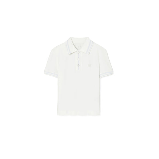 Women Performance Pique Patch Polo - Snow White / Light Blue