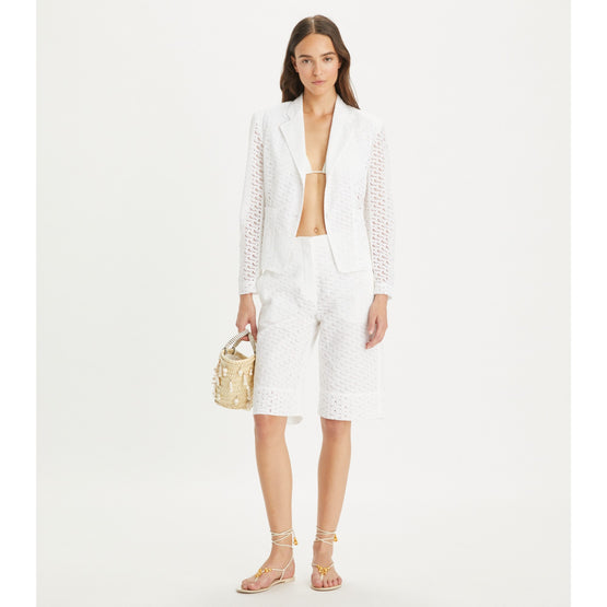 Women Embroidered Broderie Anglaise Jacket - White