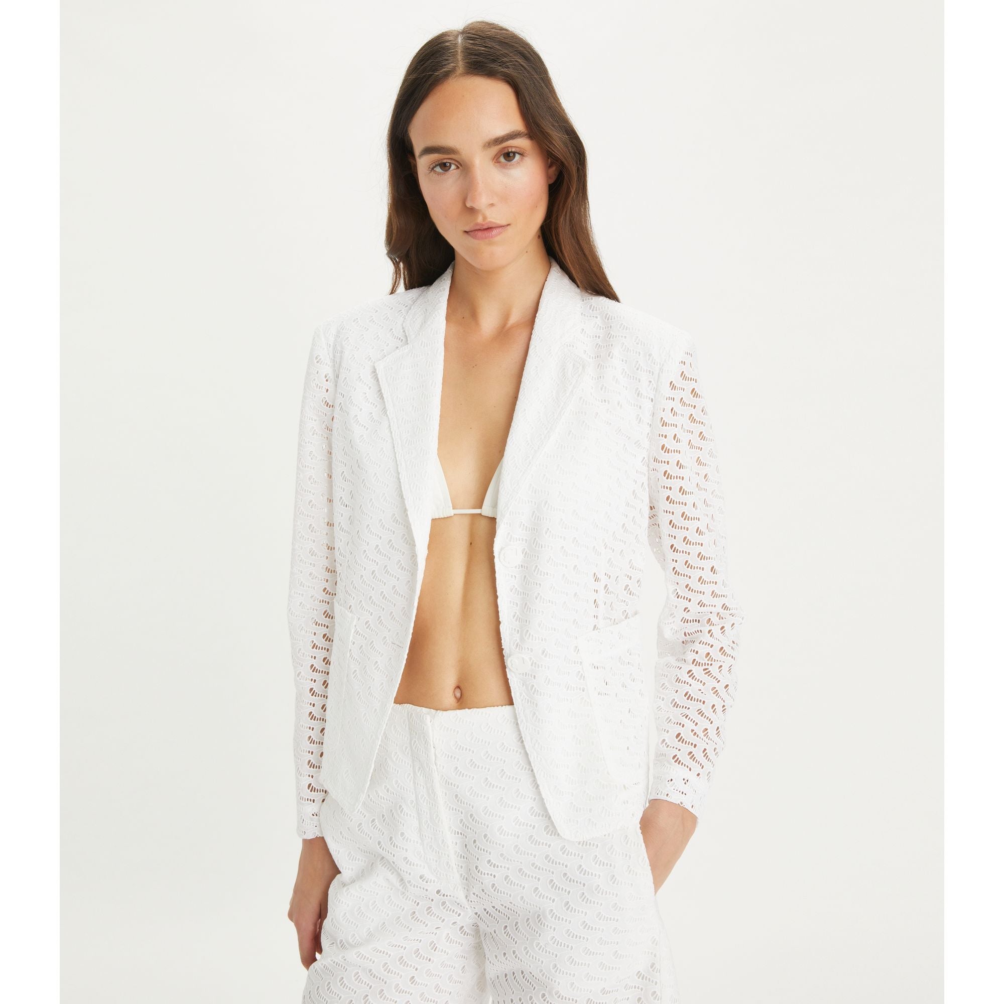 Women Embroidered Broderie Anglaise Jacket - White