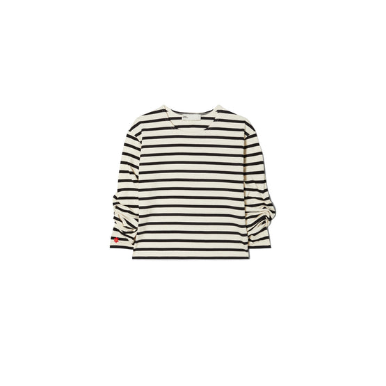 Women Scrunched Sleeve T-Shirt - Ivory / Black