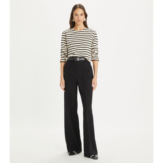 Women Scrunched Sleeve T-Shirt - Ivory / Black