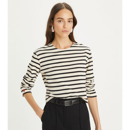 Women Scrunched Sleeve T-Shirt - Ivory / Black