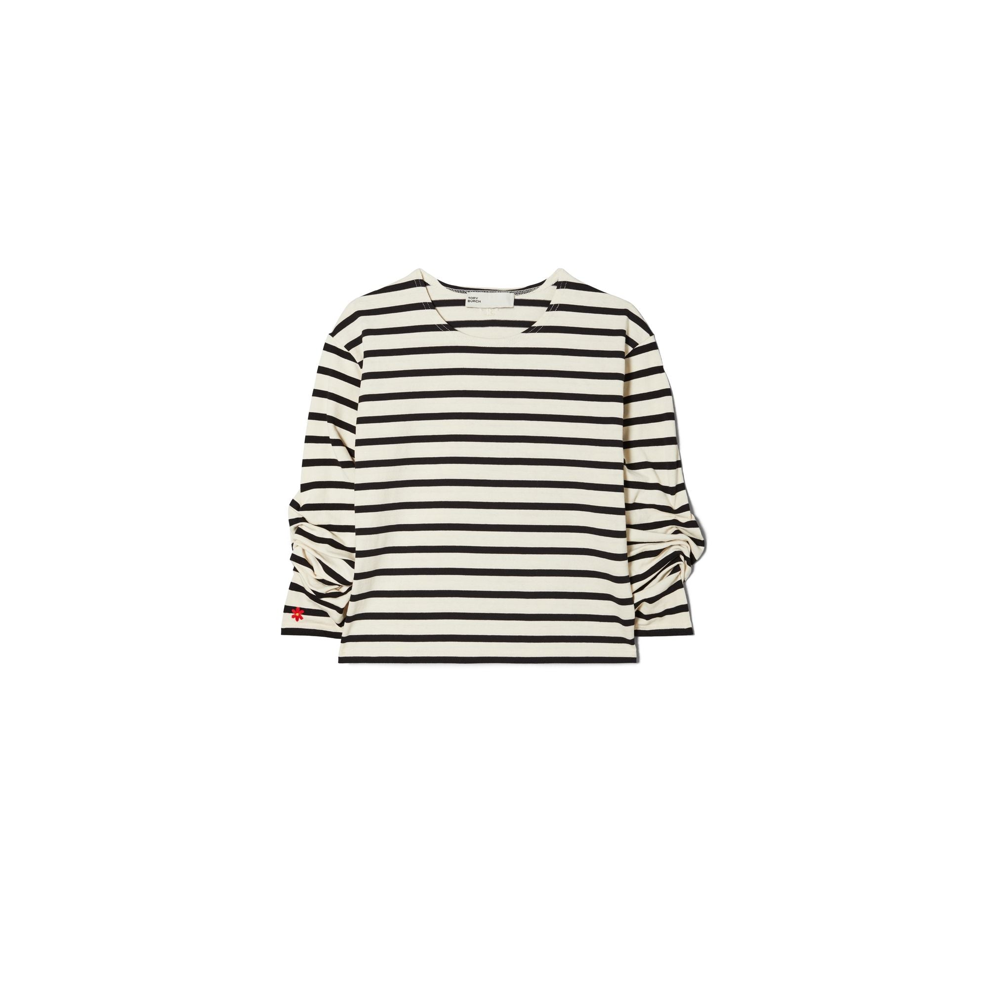 Women Scrunched Sleeve T-Shirt - Ivory / Black