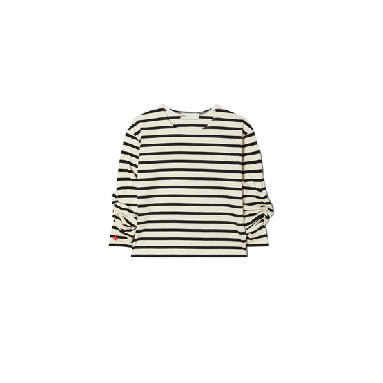 Women Scrunched Sleeve T-Shirt - Ivory / Black