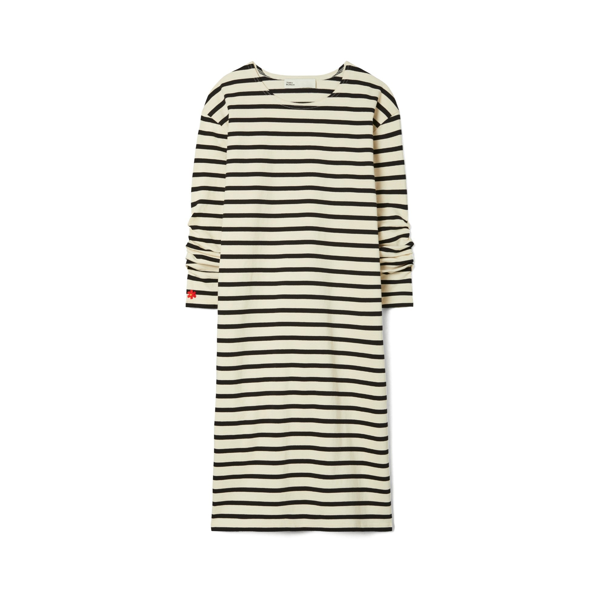 Women Scrunched-Sleeve Jersey T-Shirt Dress - Ivory / Black