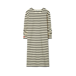 Women Scrunched-Sleeve Jersey T-Shirt Dress - Ivory / Black