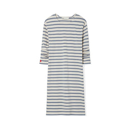 Women Scrunched-Sleeve Jersey T-Shirt Dress - Ivory / Blue