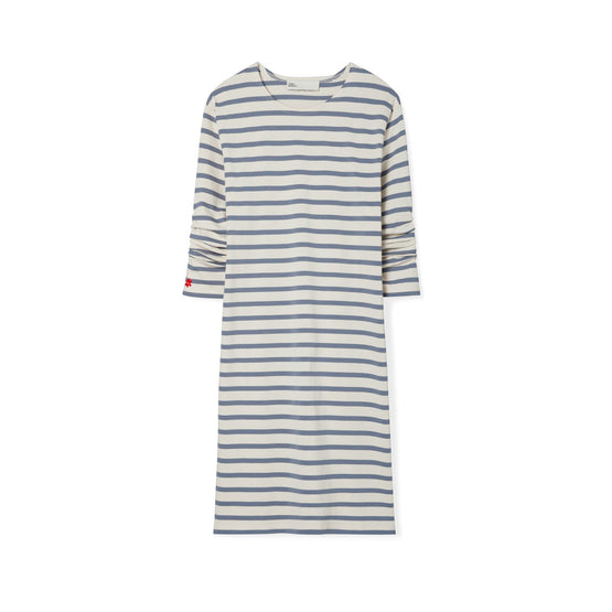 Women Scrunched-Sleeve Jersey T-Shirt Dress - Ivory / Blue
