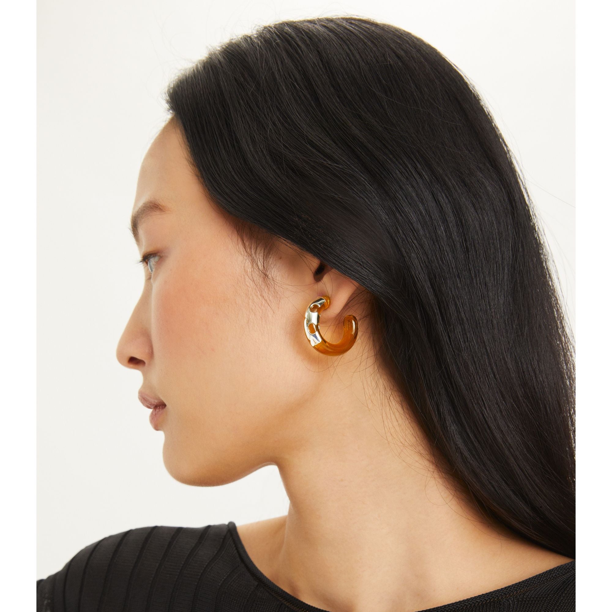 Women Resin Hoop Earring - Light Silver / Soft Blue