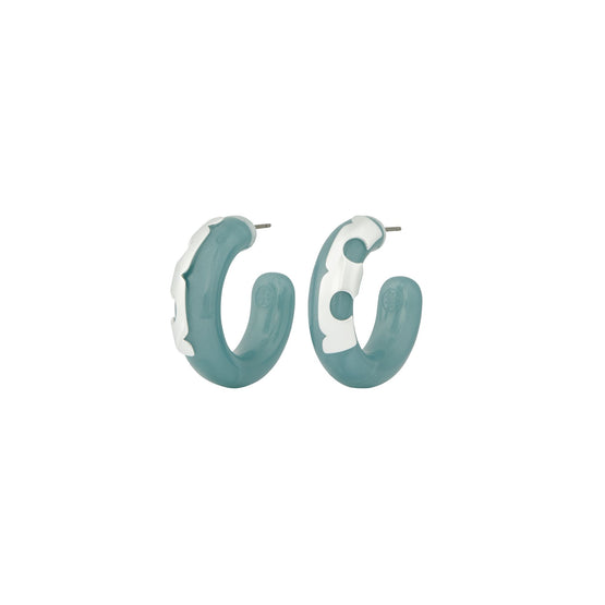 Women Resin Hoop Earring - Light Silver / Soft Blue