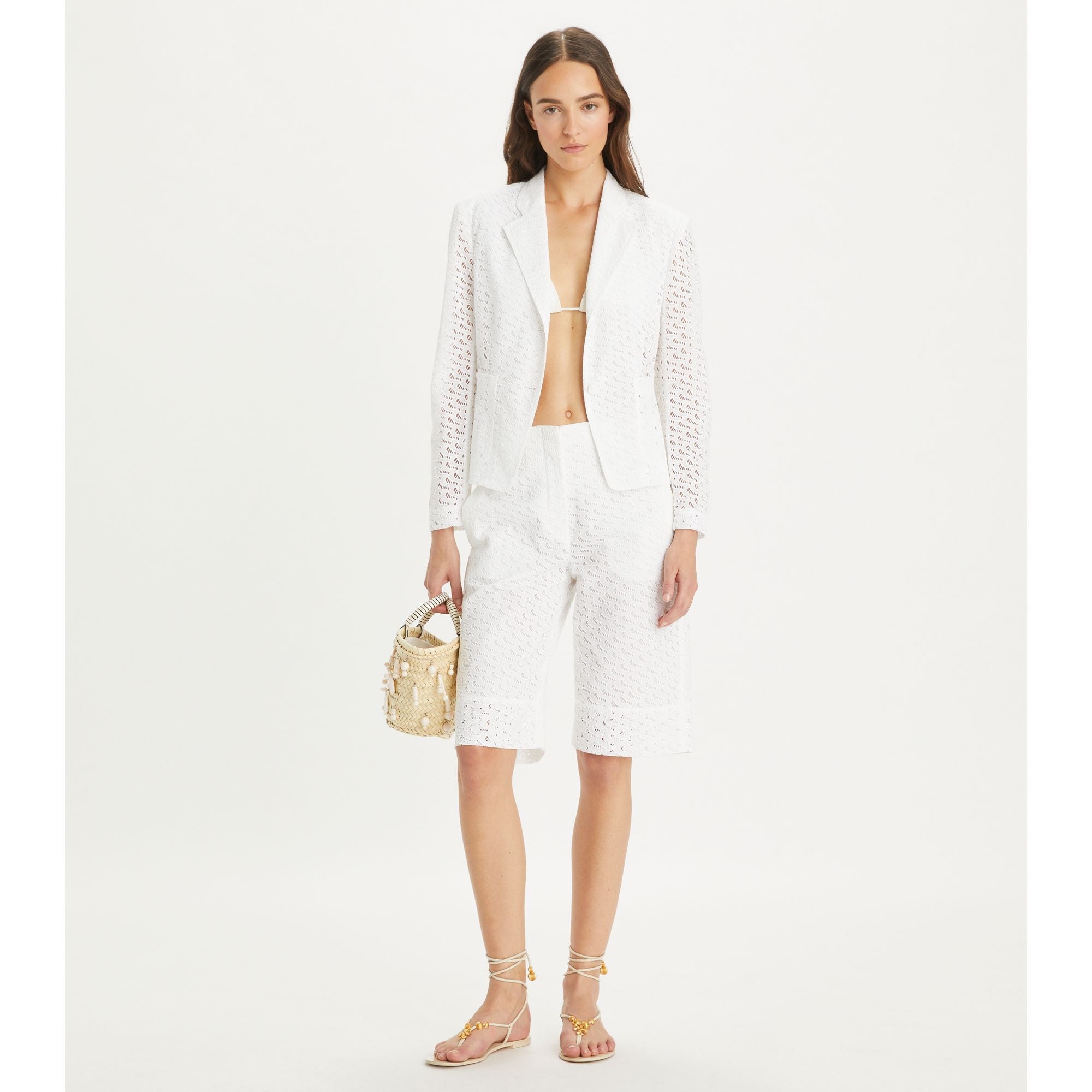 Women Embroidered Broderie Anglaise Bermuda Shorts - White
