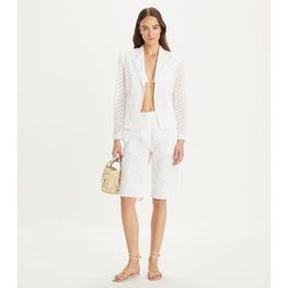 Women Embroidered Broderie Anglaise Bermuda Shorts - White