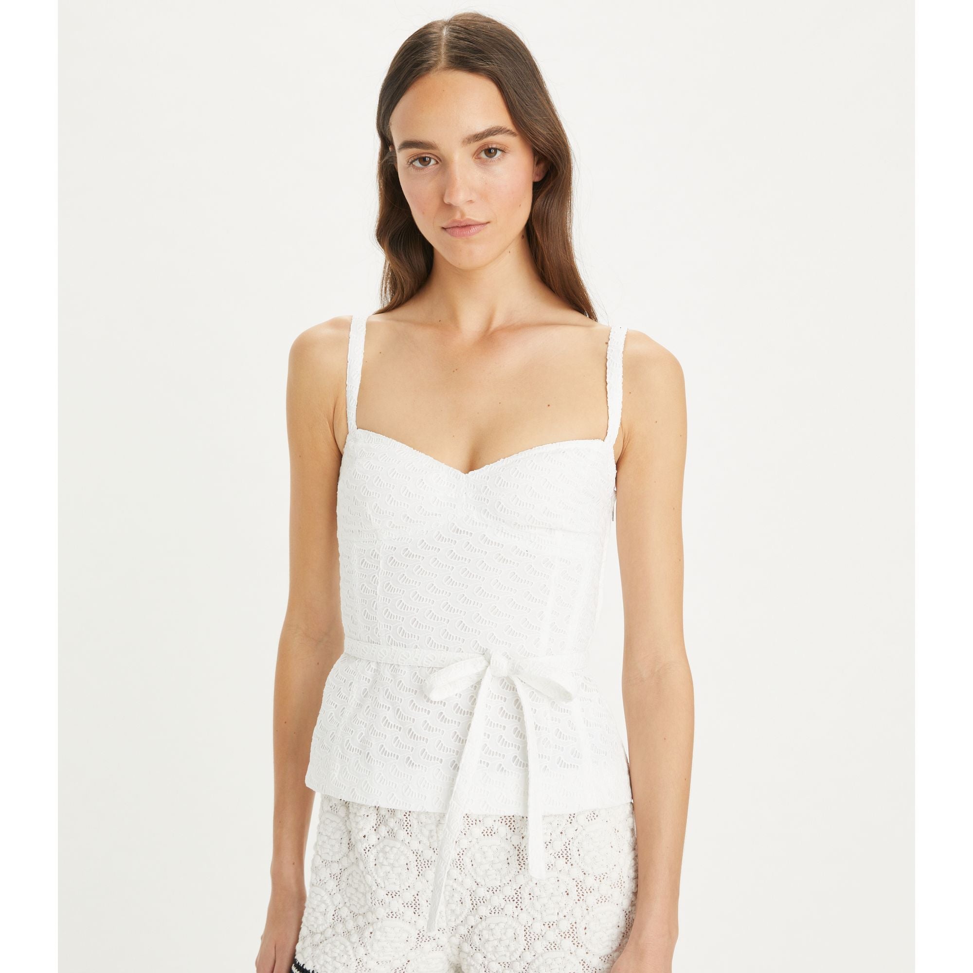 Women Embroidered Cotton Broderie Anglaise Cotton Top - White