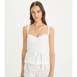 Women Embroidered Cotton Broderie Anglaise Cotton Top - White