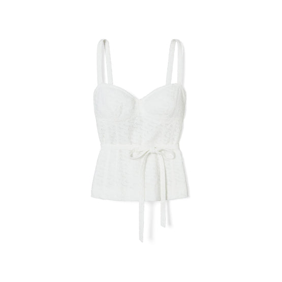 Women Embroidered Cotton Broderie Anglaise Cotton Top - White