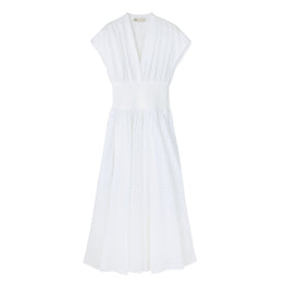 Women Embroidered Cotton Dress - White