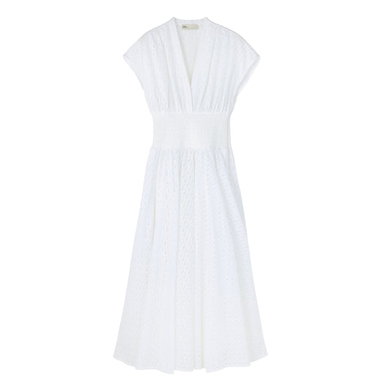Women Embroidered Cotton Dress - White