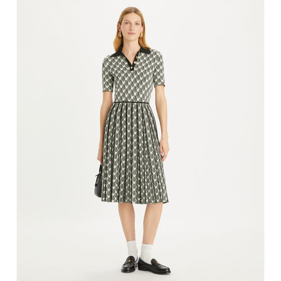 Women Jacquard Polo Dress - Ivory Mini Zebra