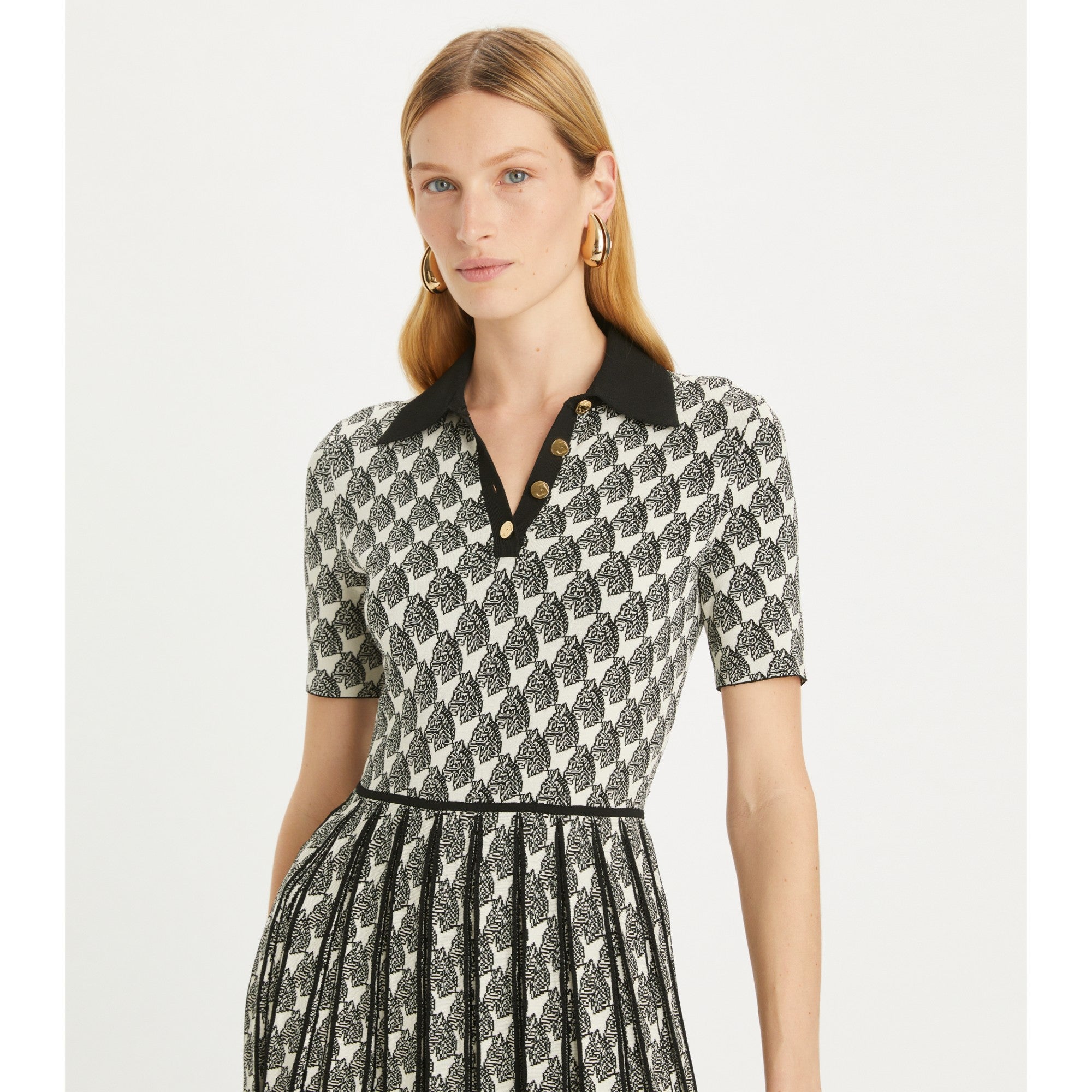 Women Jacquard Polo Dress - Ivory Mini Zebra
