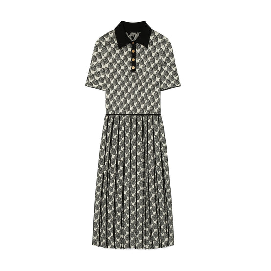 Women Jacquard Polo Dress - Ivory Mini Zebra
