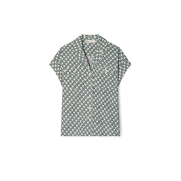 Women Printed Cotton Poplin Camp Shirt - Blue Mini Zebra