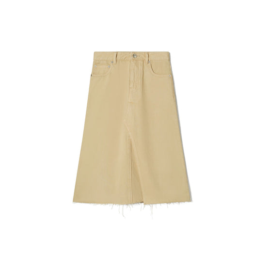 Women Deconstructed Denim Midi Skirt - Khaki