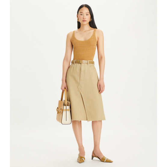 Women Deconstructed Denim Midi Skirt - Khaki