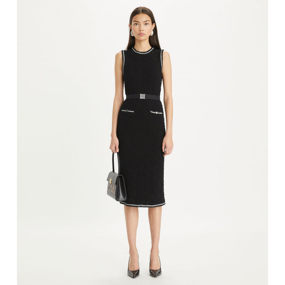 Women Cotton Pointelle Knitted Tank Dress - Black