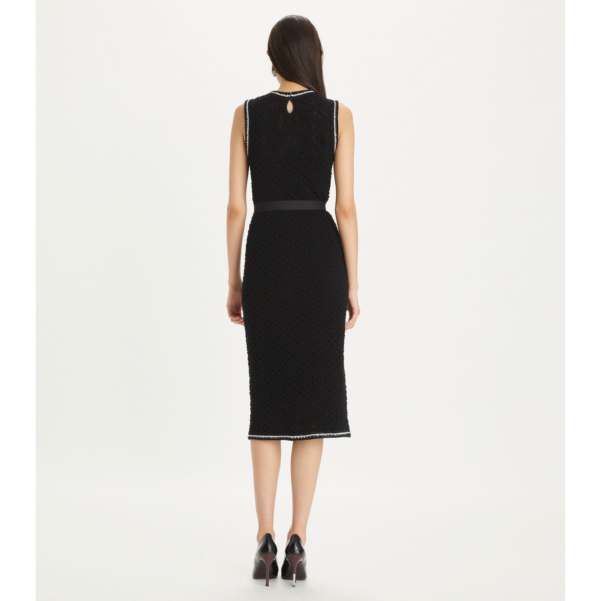Women Cotton Pointelle Knitted Tank Dress - Black