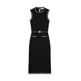 Women Cotton Pointelle Knitted Tank Dress - Black