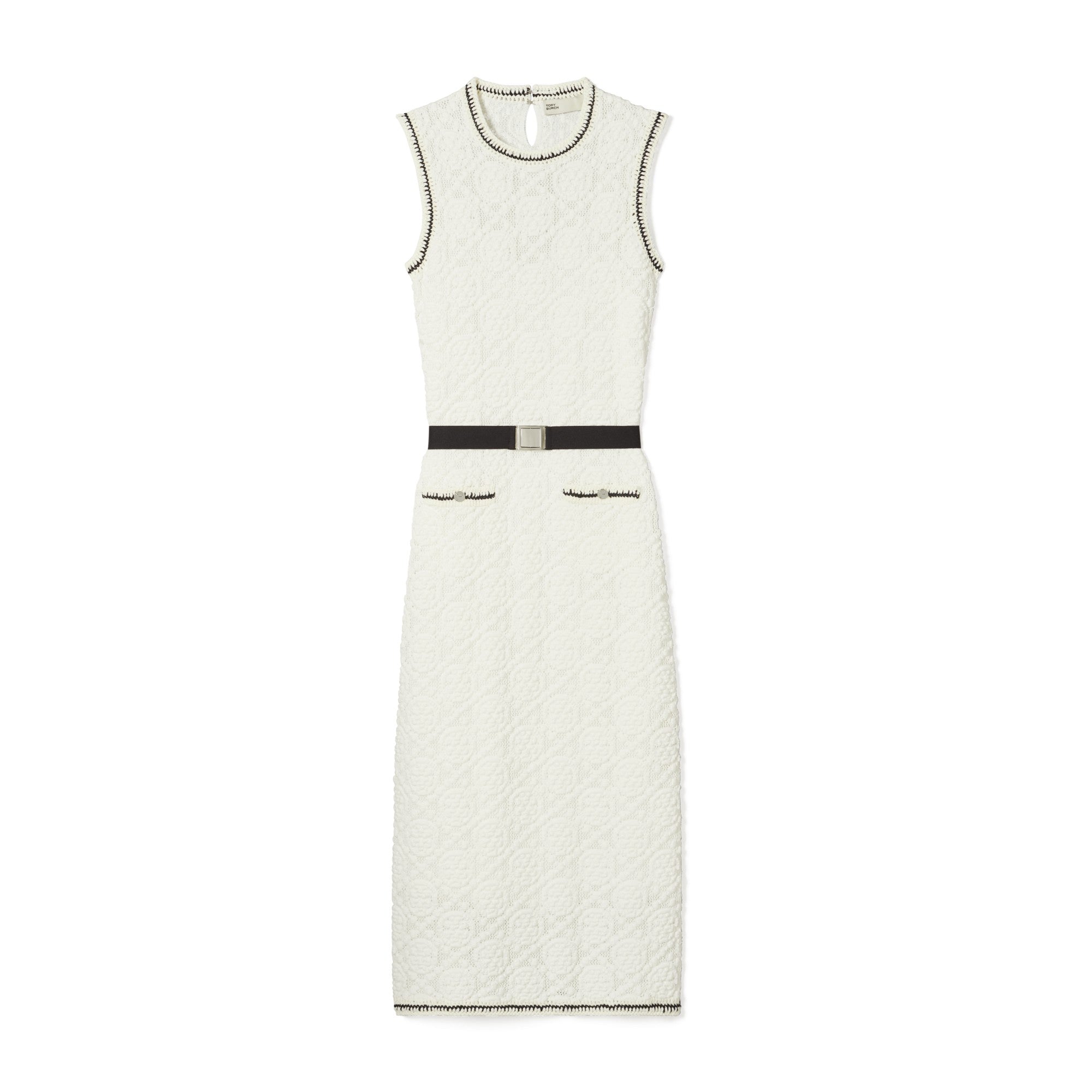 Women Cotton Pointelle Knitted Tank Dress - White