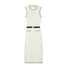 Women Cotton Pointelle Knitted Tank Dress - White
