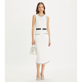 Women Cotton Pointelle Knitted Tank Dress - White