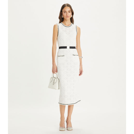 Women Cotton Pointelle Knitted Tank Dress - White